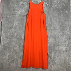 HD Paris Midi Dress Womens 2 100% Silk Orange Sleeveless Scoopneck Minimalist